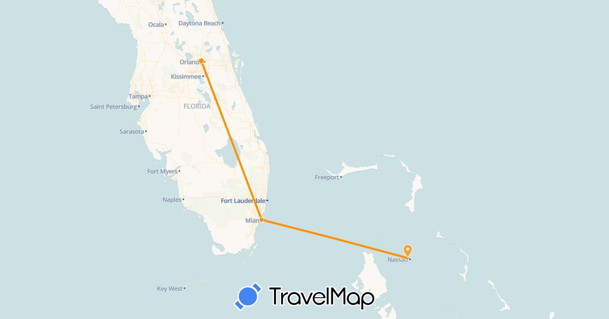 TravelMap itinerary: driving, hitchhiking in Bahamas, United States (North America)